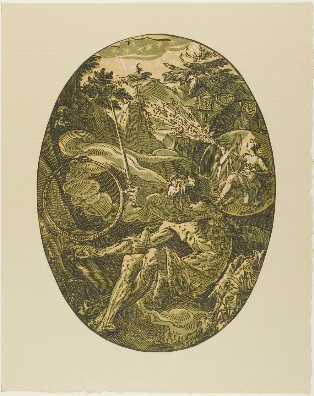 Demogorgon na Caverna da Eternidade, prato um de Demogorgon e as Divindades de Hendrick Goltzius