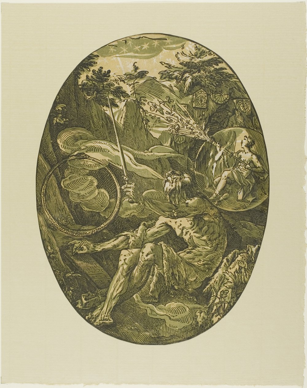 Demogorgon na Caverna da Eternidade, prato um de Demogorgon e as Divindades de Hendrick Goltzius