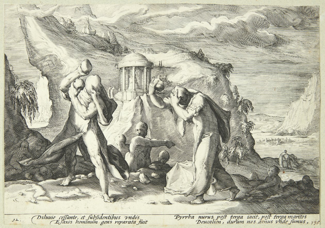 Deucalião e Pirra repovoam o mundo de Hendrick Goltzius