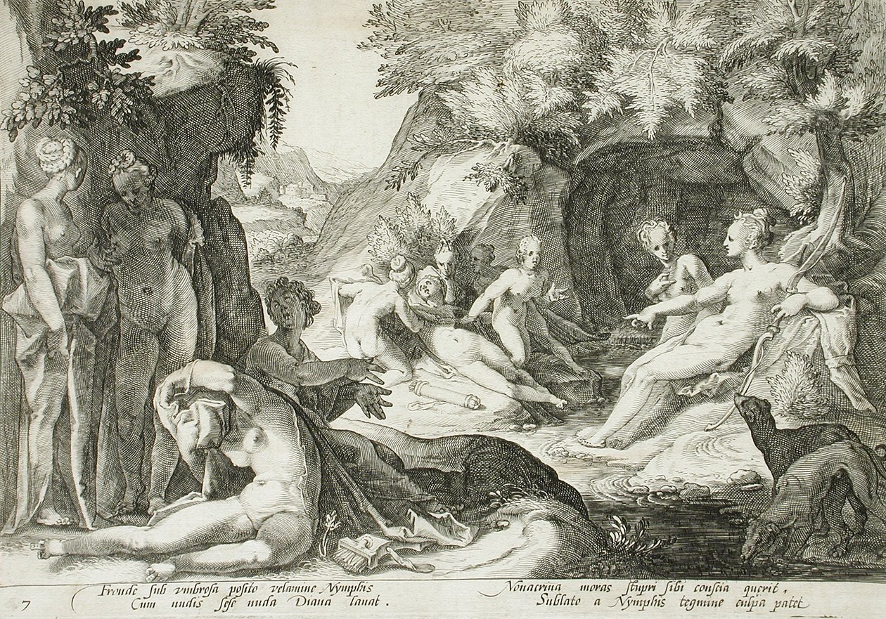 Diana e as suas ninfas a descobrirem a gravidez de Calisto de Hendrick Goltzius