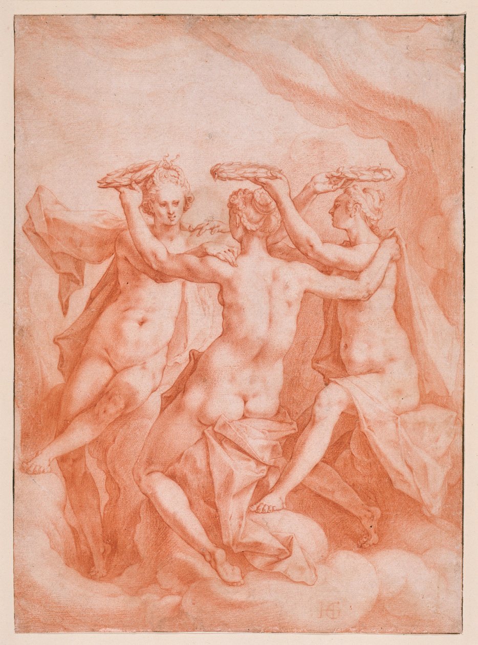 Die drei Grazien auf Wolken schwebend de Hendrick Goltzius