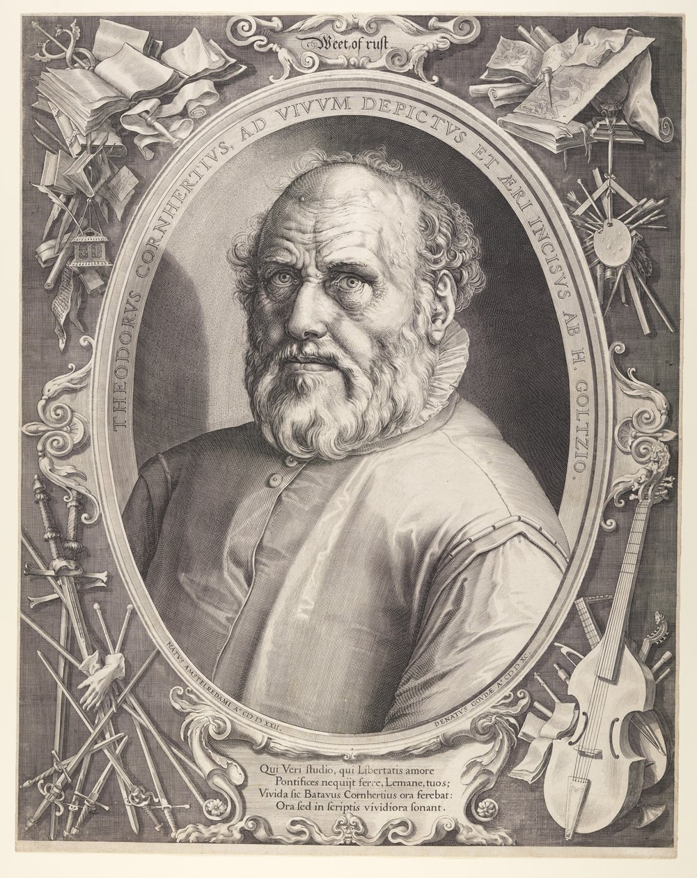 Dirck Volkertsz. Coornhert (com moldura) de Hendrick Goltzius