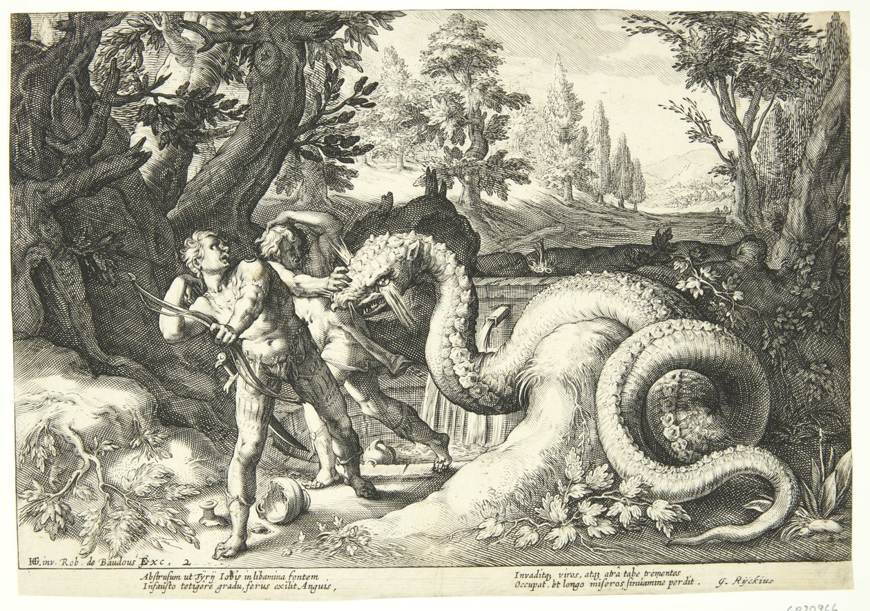 O dragão devora os companheiros de Kadmos de Hendrick Goltzius