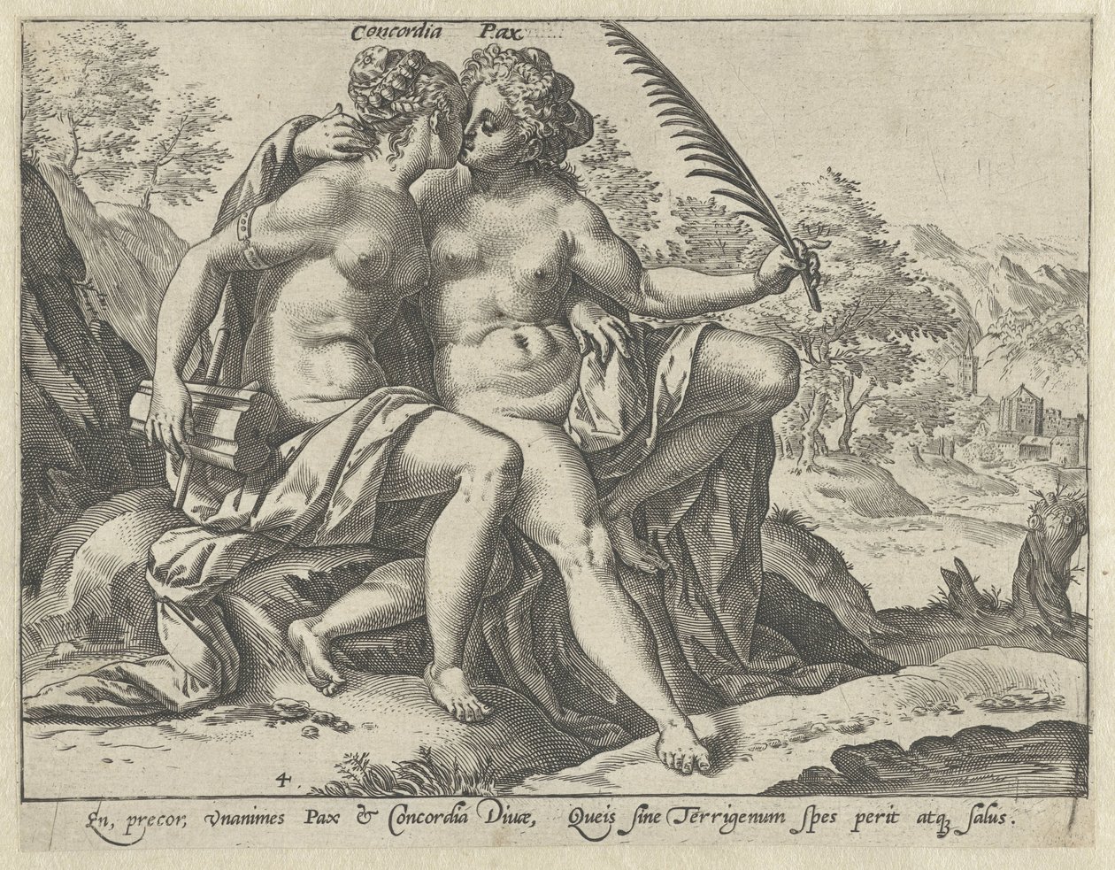 Unidade e paz (Concordia / Pax)
As virtudes unidas (título da série) de Hendrick Goltzius