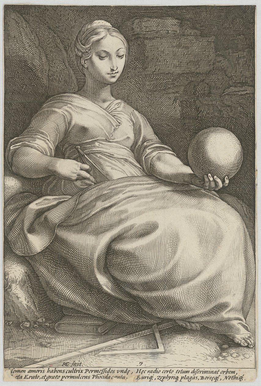 Erato, prancha 7 da série «Nove Musas» de Hendrick Goltzius