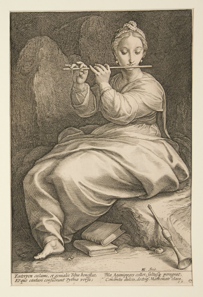 Euterpe, placa n.º 6 da série «As Nove Musas» de Hendrick Goltzius
