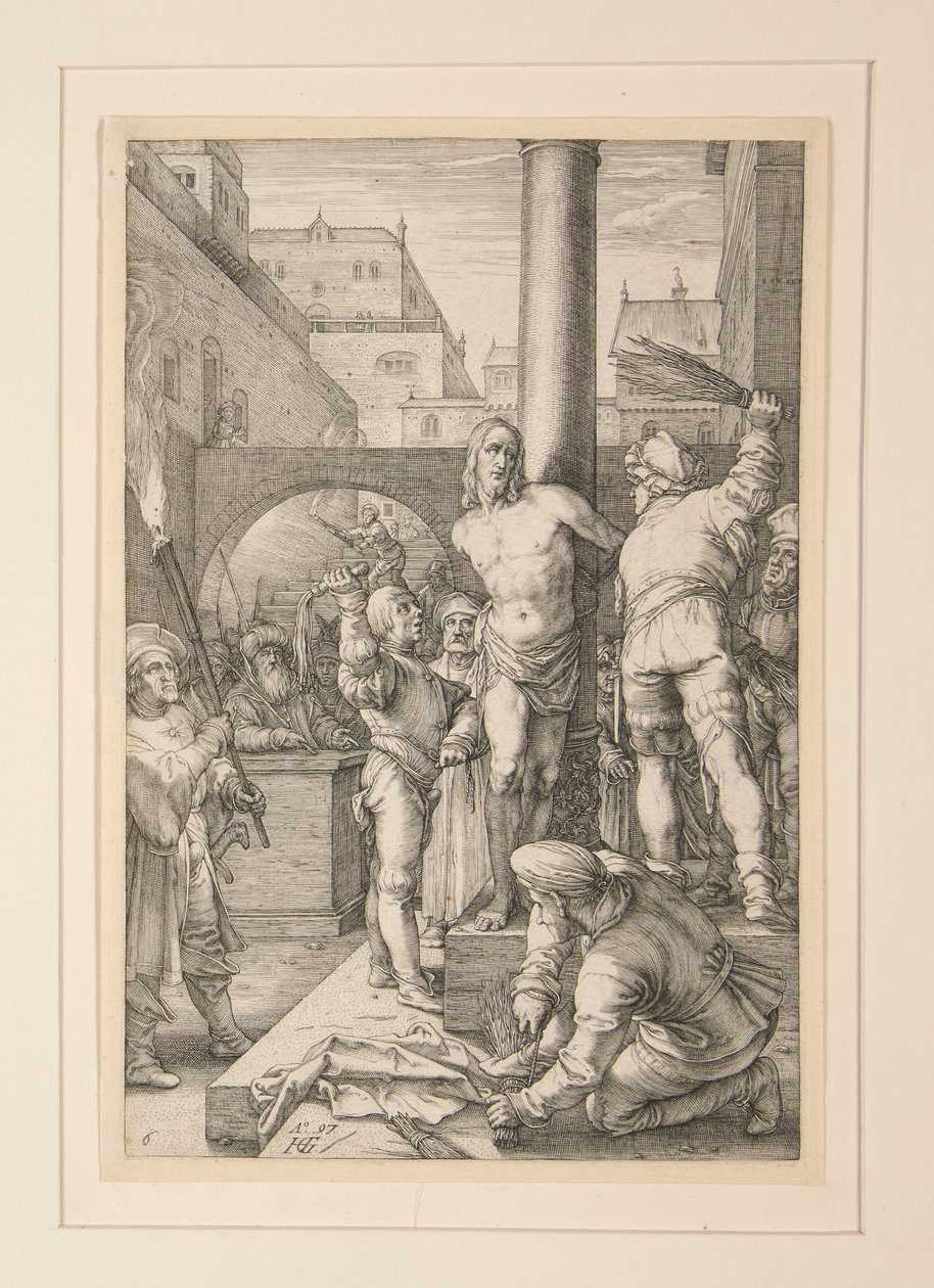 Flagelação de Cristo, de A Paixão, nº 6 em uma série de 12 gravuras de Hendrick Goltzius
