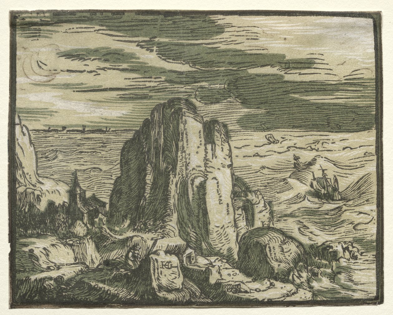 Quatro pequenas paisagens: nº 4, Cliff on the Seashore de Hendrick Goltzius