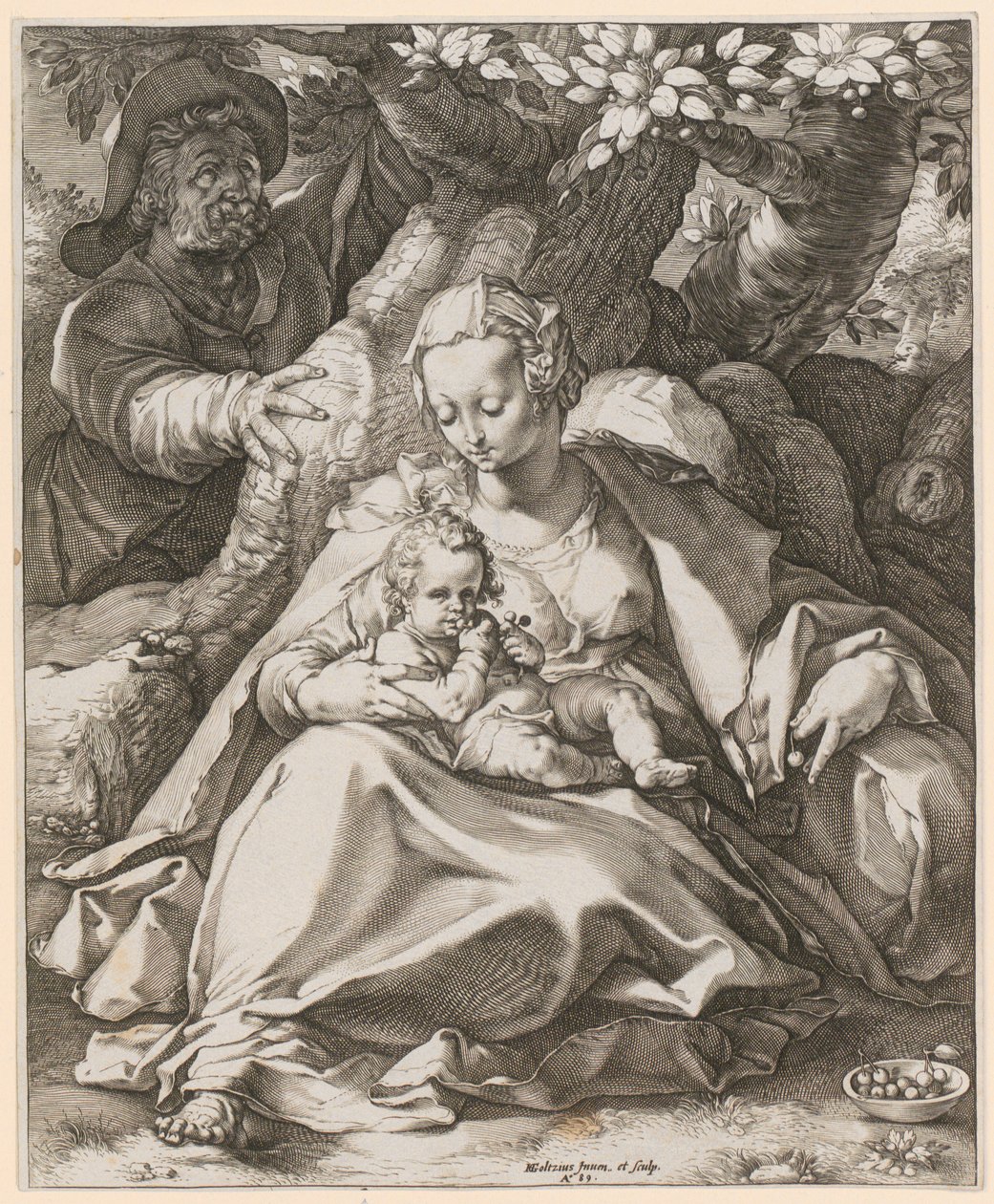 A Sagrada Família sob a cerejeira de Hendrick Goltzius