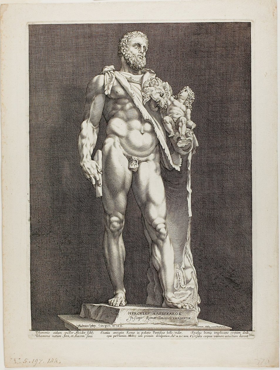 Hércules e Telephos, placa dois de Three Famous Antique Sculptures de Hendrick Goltzius