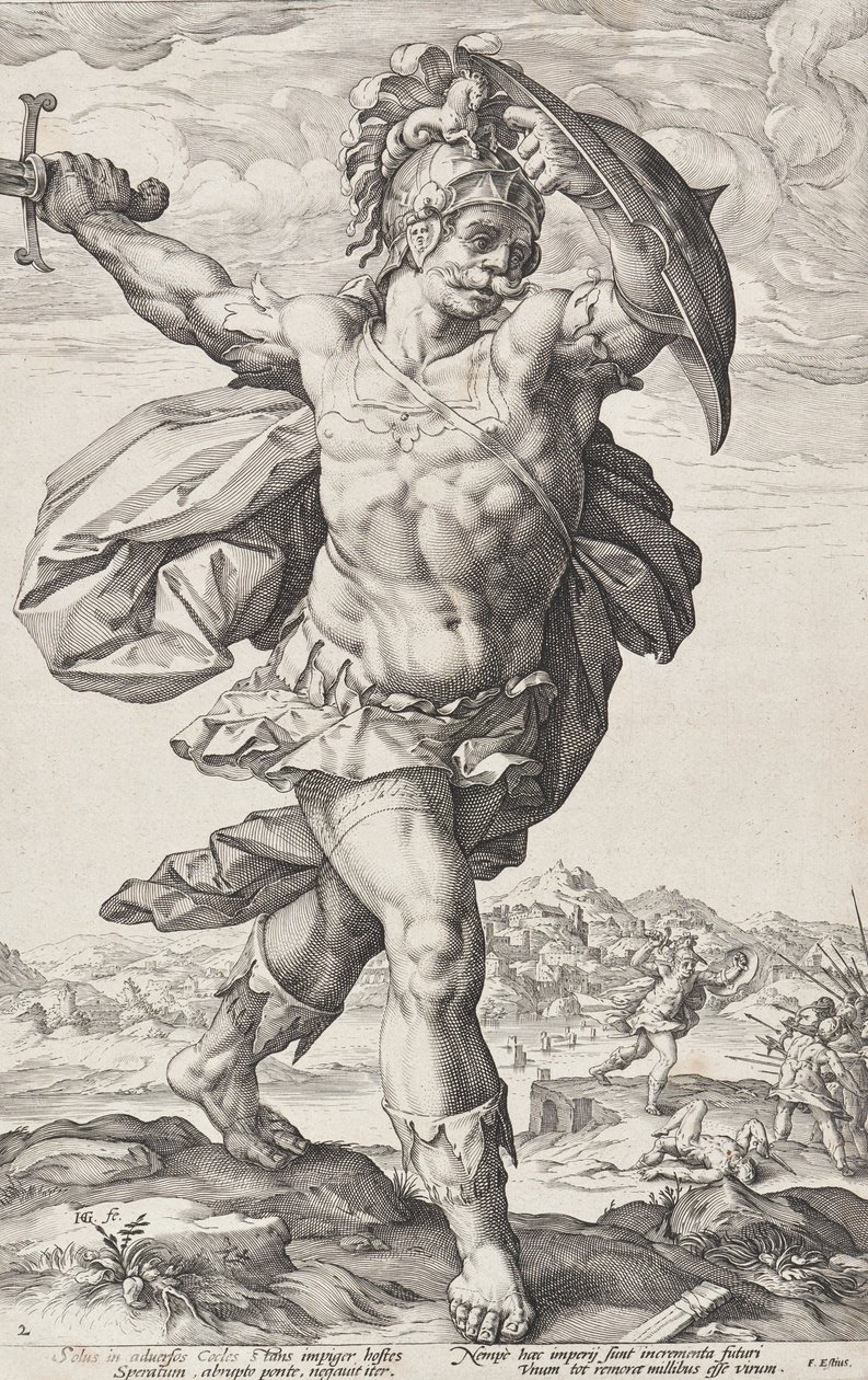 Horácio Cocles (Heróis romanos, prancha 2) de Hendrick Goltzius