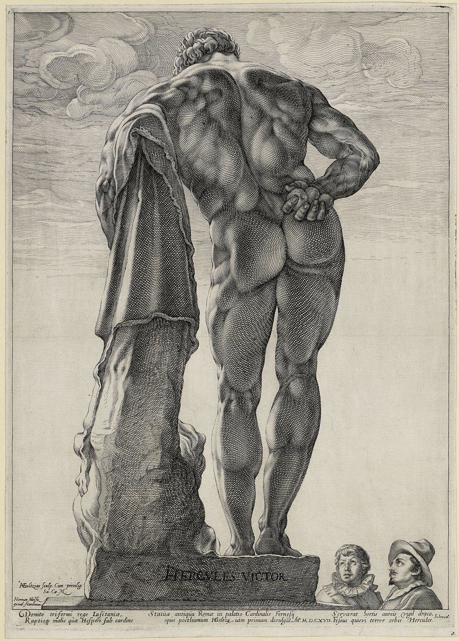 Jacob Matham e Hendrick Goltzius contemplam o Hércules Farnese de Hendrick Goltzius