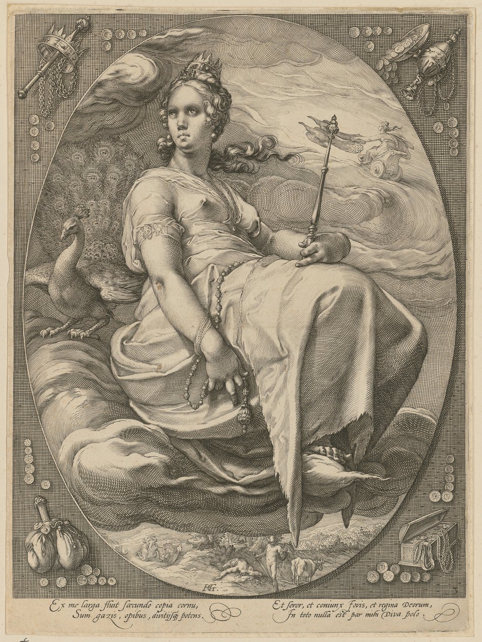 Juno, página 3 da série «Três Deusas» de Hendrick Goltzius