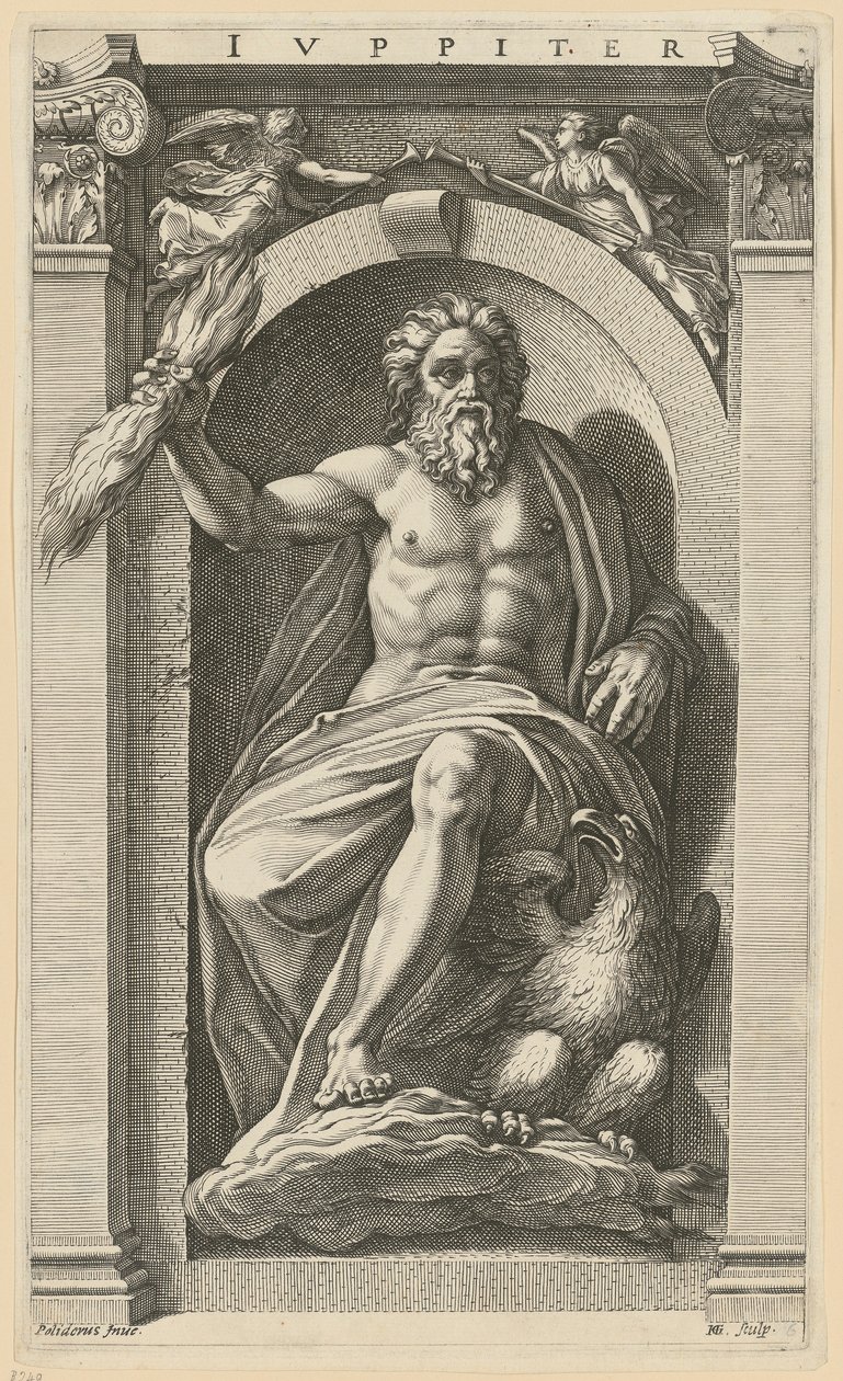 Júpiter, folha 6 da série «Oito divindades antigas» de Hendrick Goltzius