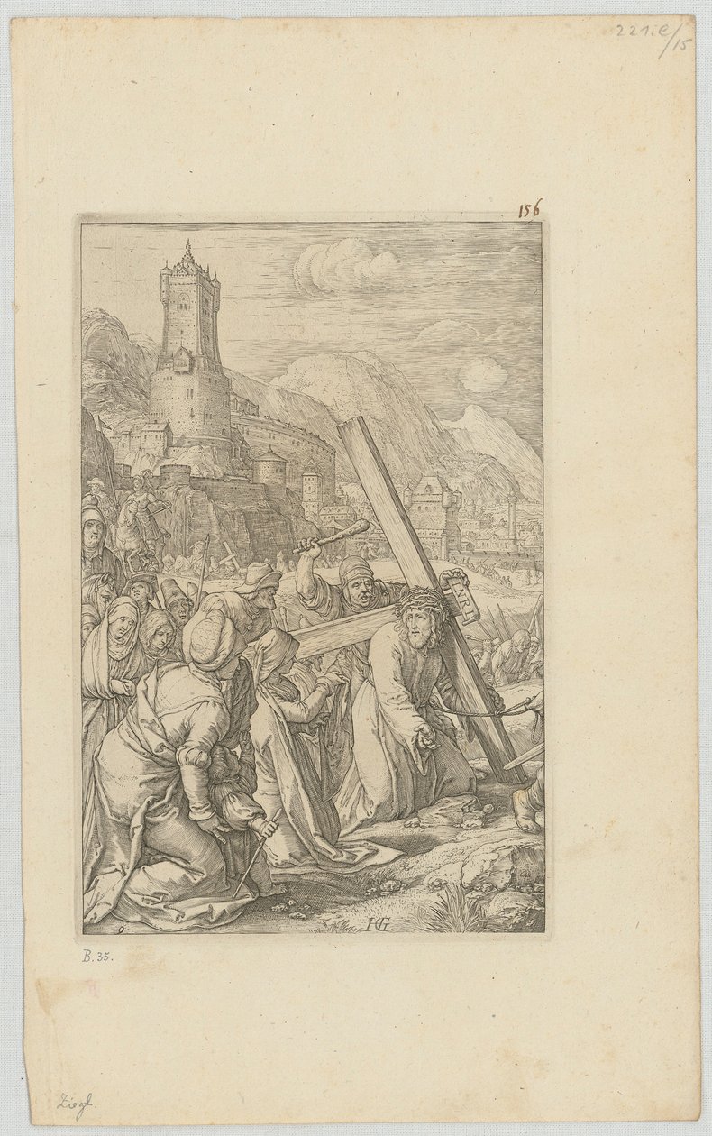 O Caminho da Cruz, folha 9 da série «A Paixão» de Hendrick Goltzius