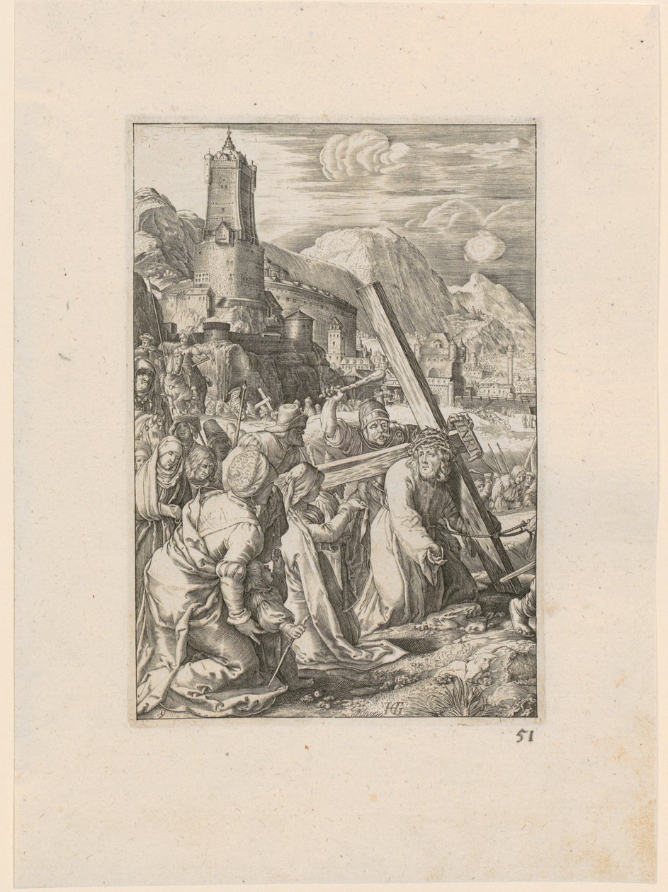 O Caminho da Cruz, folha 9 da série «A Paixão» de Hendrick Goltzius