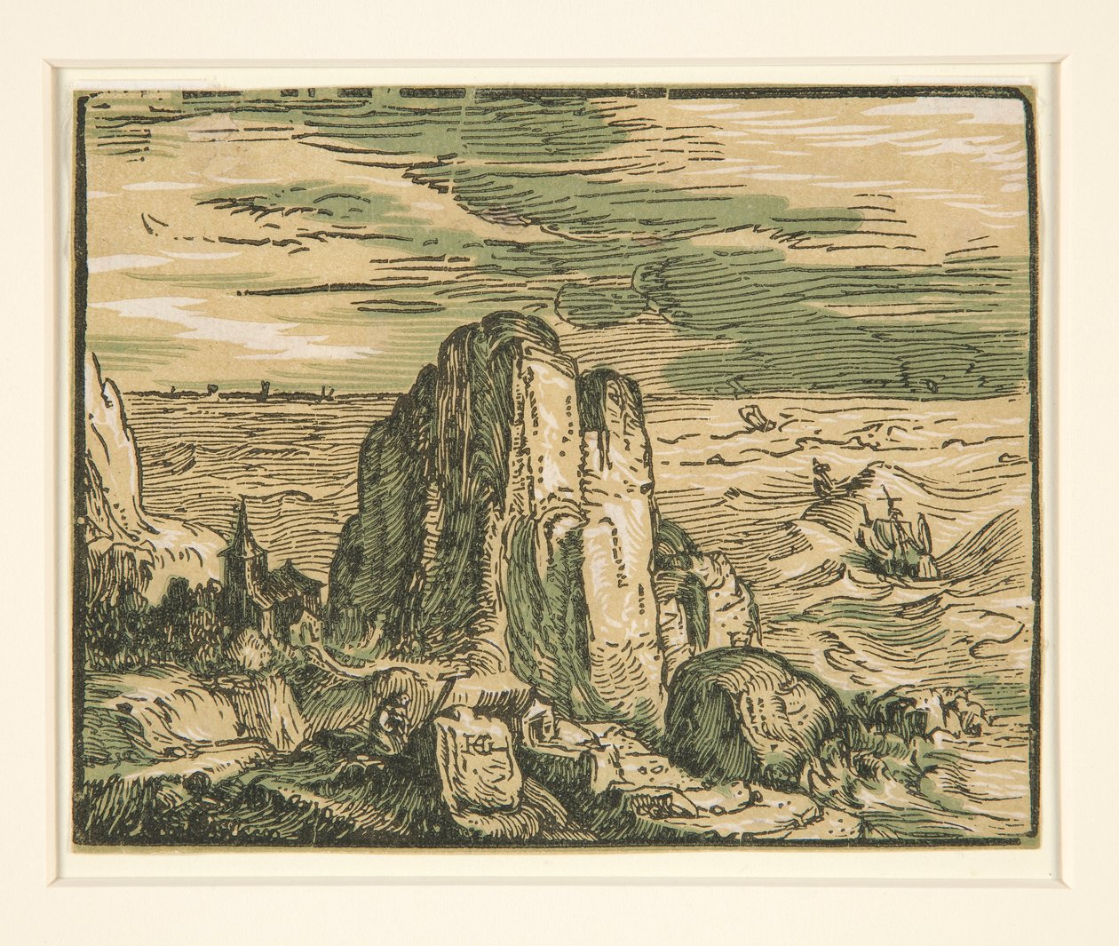 Paisagem com penhasco à beira-mar de Hendrick Goltzius