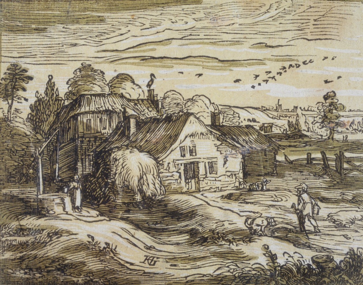 Paisagem com habitação camponesa de Hendrick Goltzius