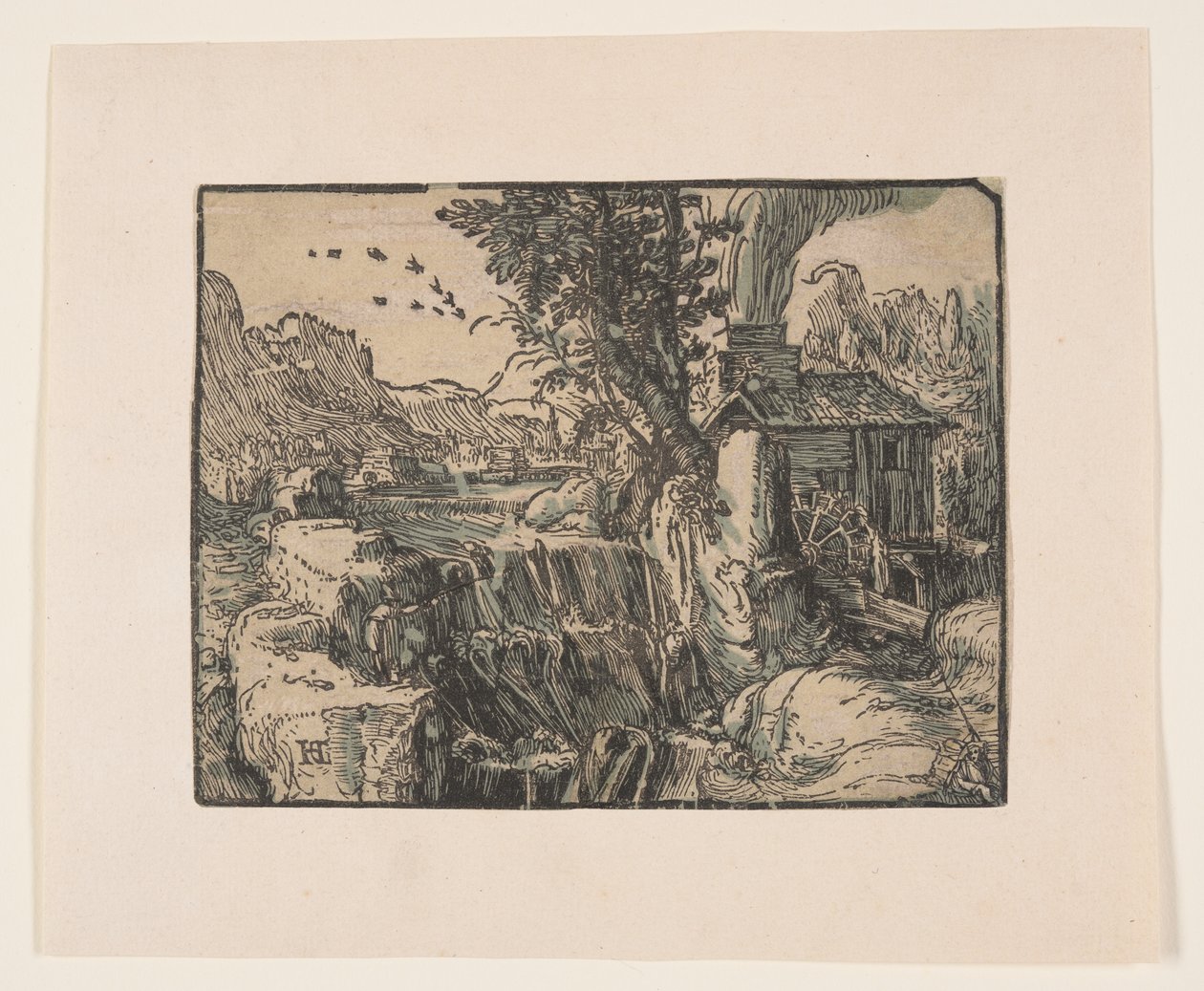 Paisagem com uma queda de água de Hendrick Goltzius
