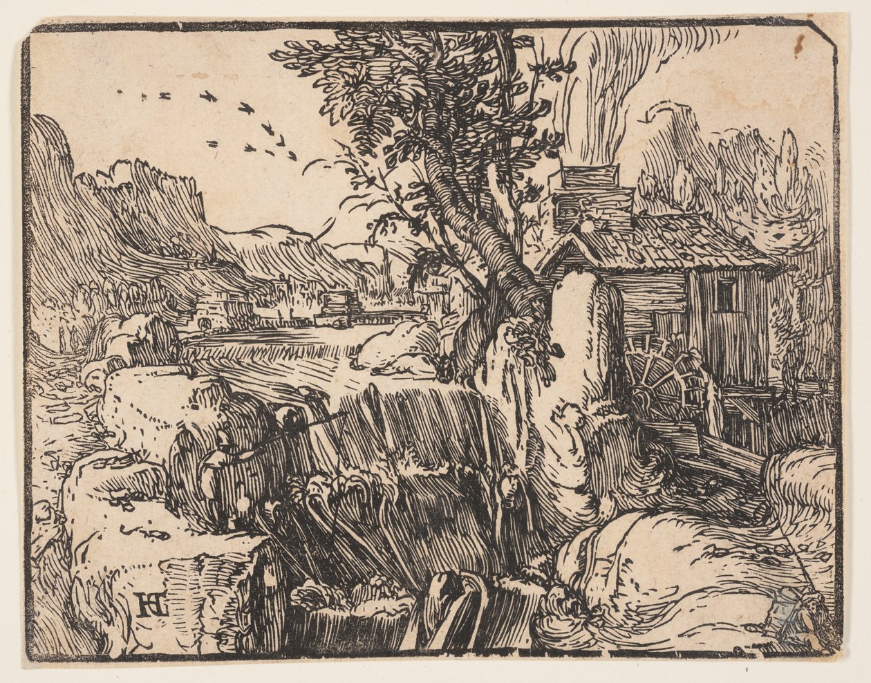 Paisagem com uma queda de água de Hendrick Goltzius