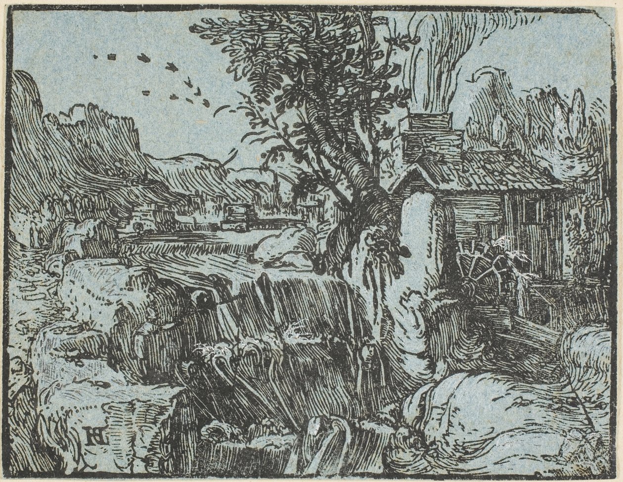 Paisagem com Cachoeira, de Quatro Pequenas Paisagens de Hendrick Goltzius