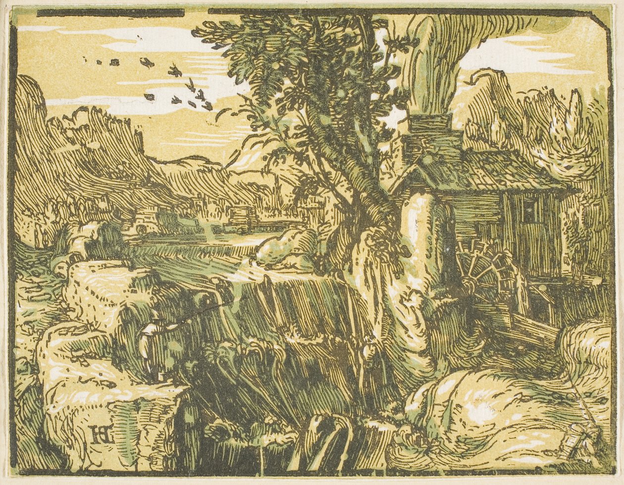 Paisagem com Cachoeira, de Quatro Pequenas Paisagens de Hendrick Goltzius