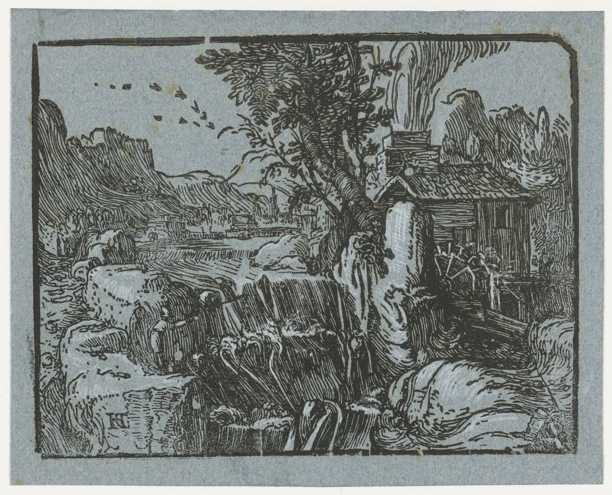 paisagem com cachoeira Quatro pequenas paisagens (título da série) de Hendrick Goltzius