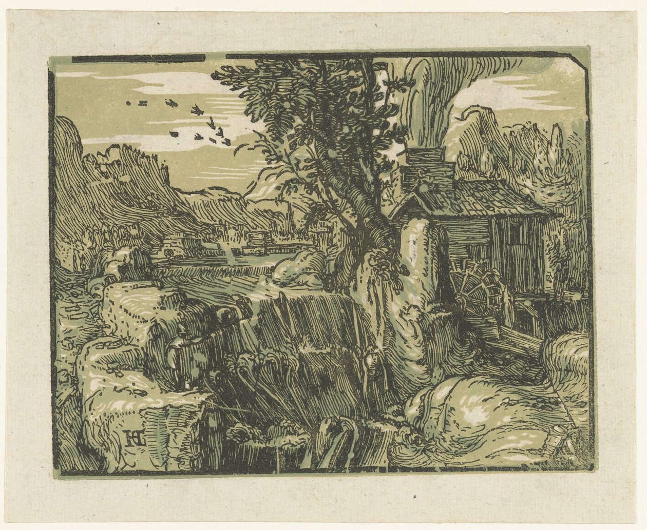 Paisagem com cascata
Quatro pequenas paisagens (título da série) de Hendrick Goltzius