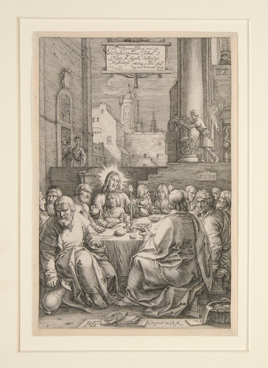 Última Ceia, de The Passion, No.1 numa série de 12 gravuras de Hendrick Goltzius