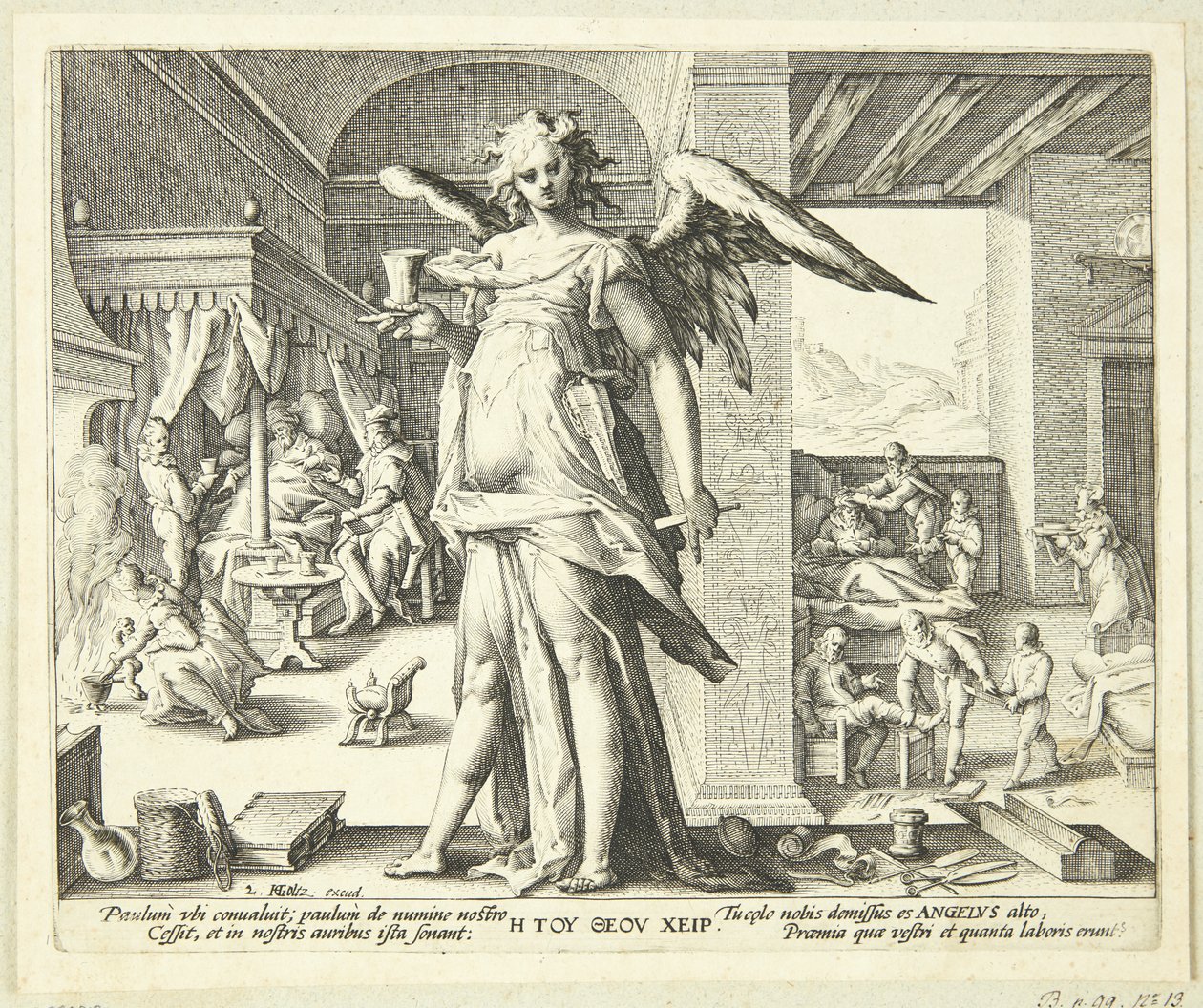 O médico como um anjo de Hendrick Goltzius
