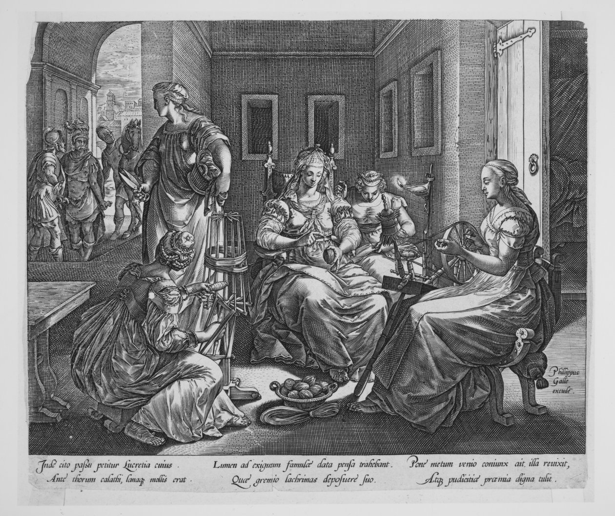 Lucrécia e as suas mulheres a fiar de Hendrick Goltzius