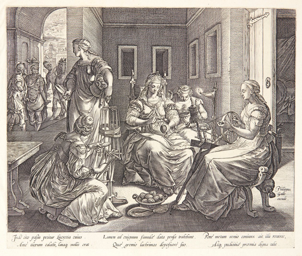 Lucretia fia com as suas damas de companhia de Hendrick Goltzius