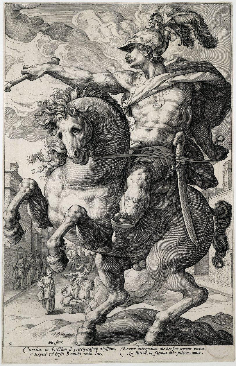 Marcus Curtius
Os heróis romanos (título da série) de Hendrick Goltzius