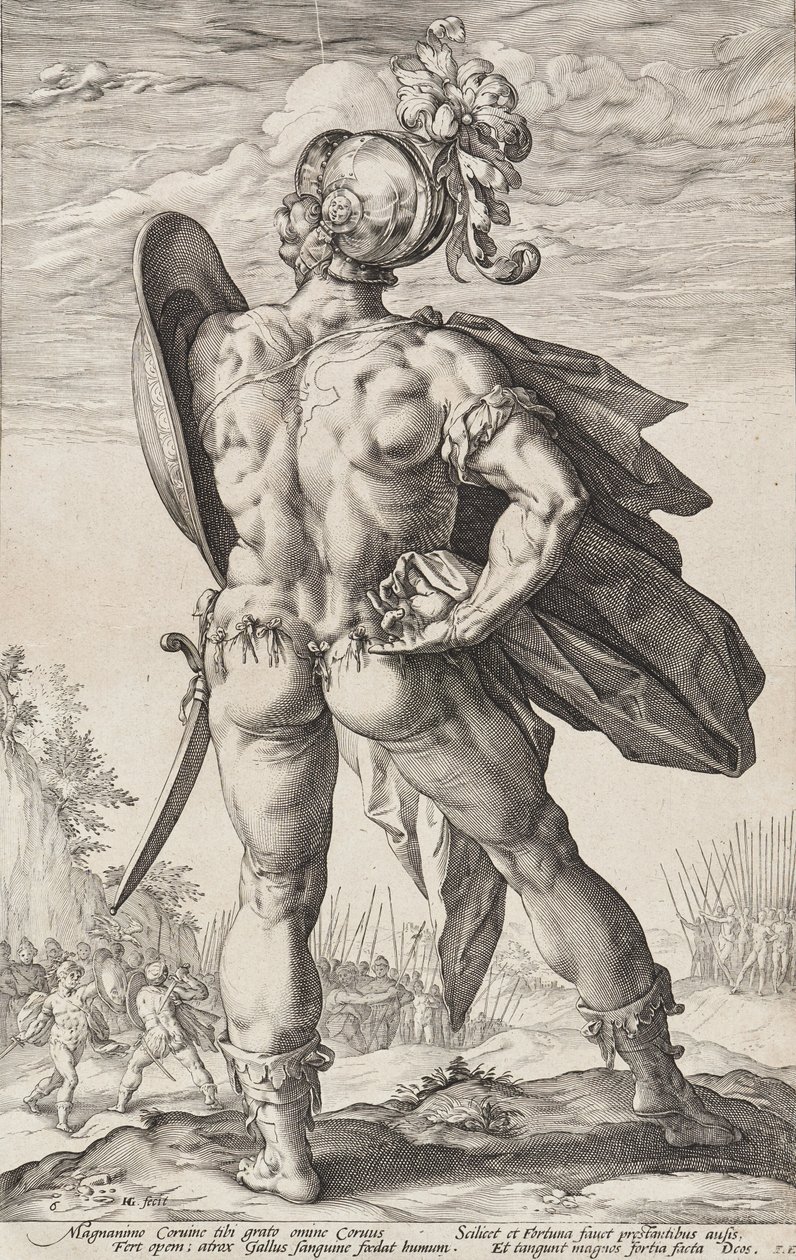 Marco Valério Corvo (Heróis romanos, prancha 6) de Hendrick Goltzius