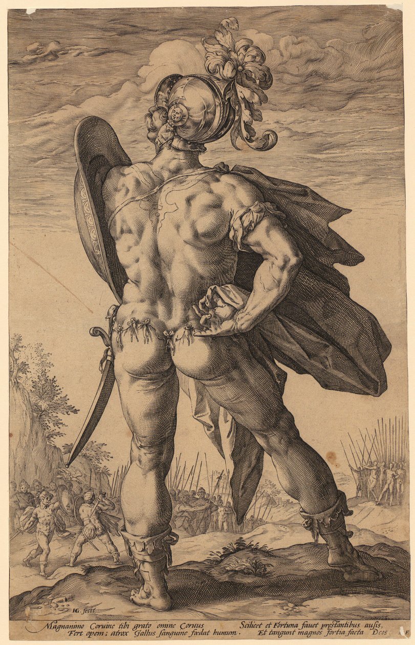Marcus Valerius Corvus, folha 6 da série «Heróis Romanos» de Hendrick Goltzius