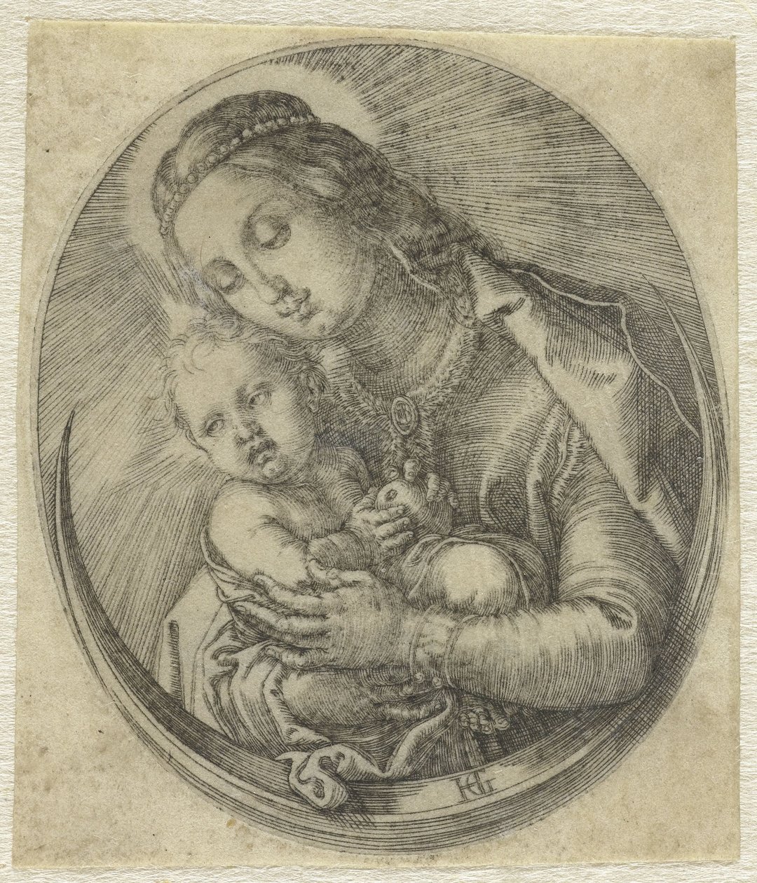 Maria com o Menino Jesus em uma Lua Crescente de Hendrick Goltzius