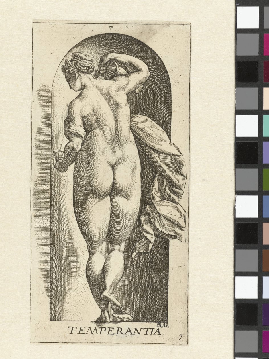 Temperança
Temperantia (título sobre o objecto)
As sete virtudes (título da série) de Hendrick Goltzius