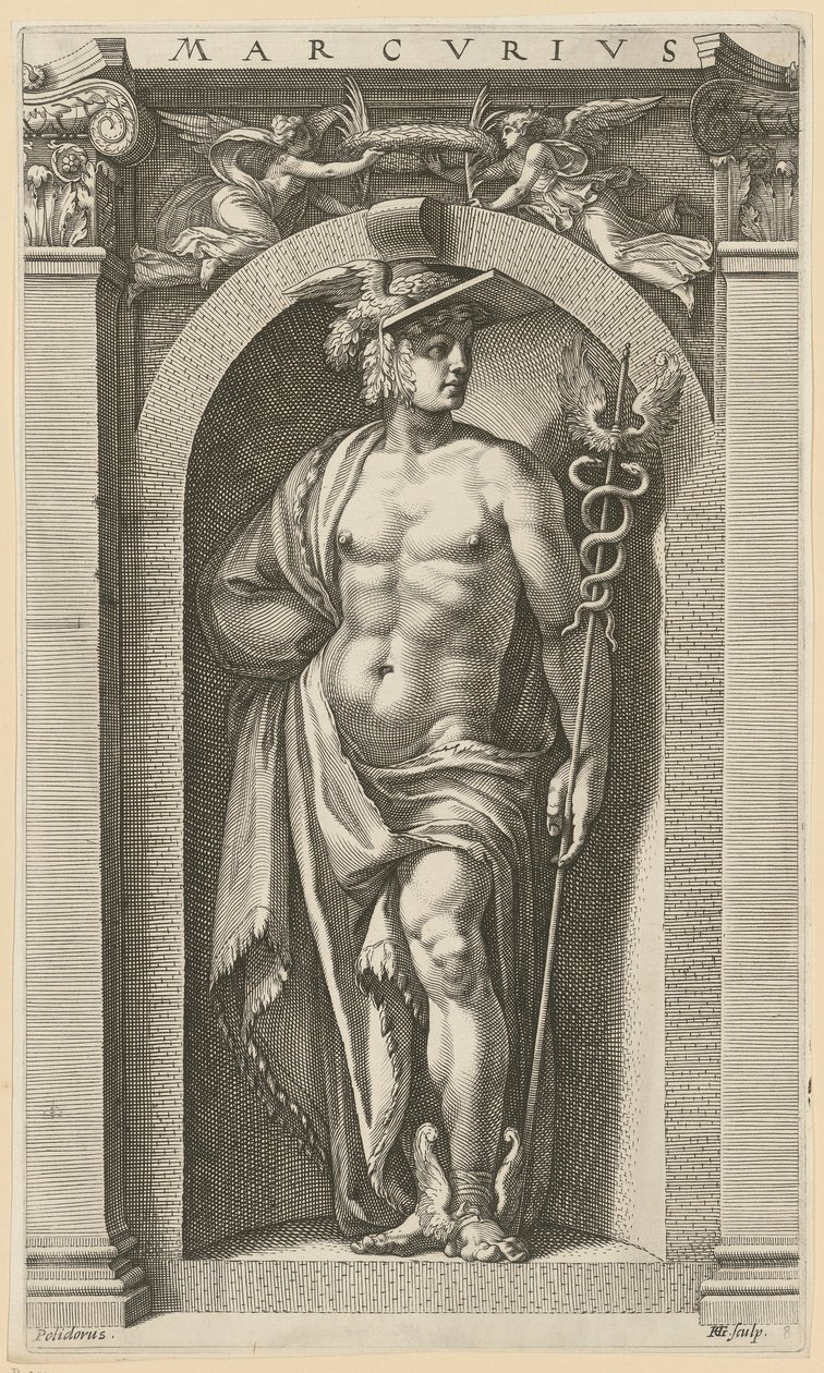 Mercúrio, folha 8 da série «Oito divindades antigas» de Hendrick Goltzius