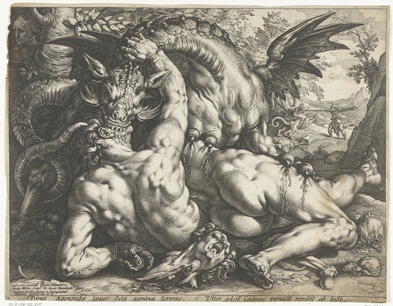 Companheiros de Cadmus devorados por um dragão de Hendrick Goltzius