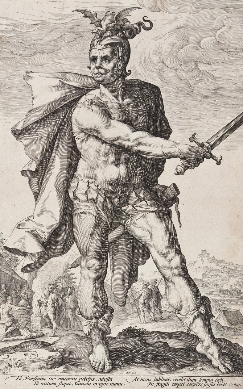 Múcio Cévola (Heróis romanos, prancha 3) de Hendrick Goltzius