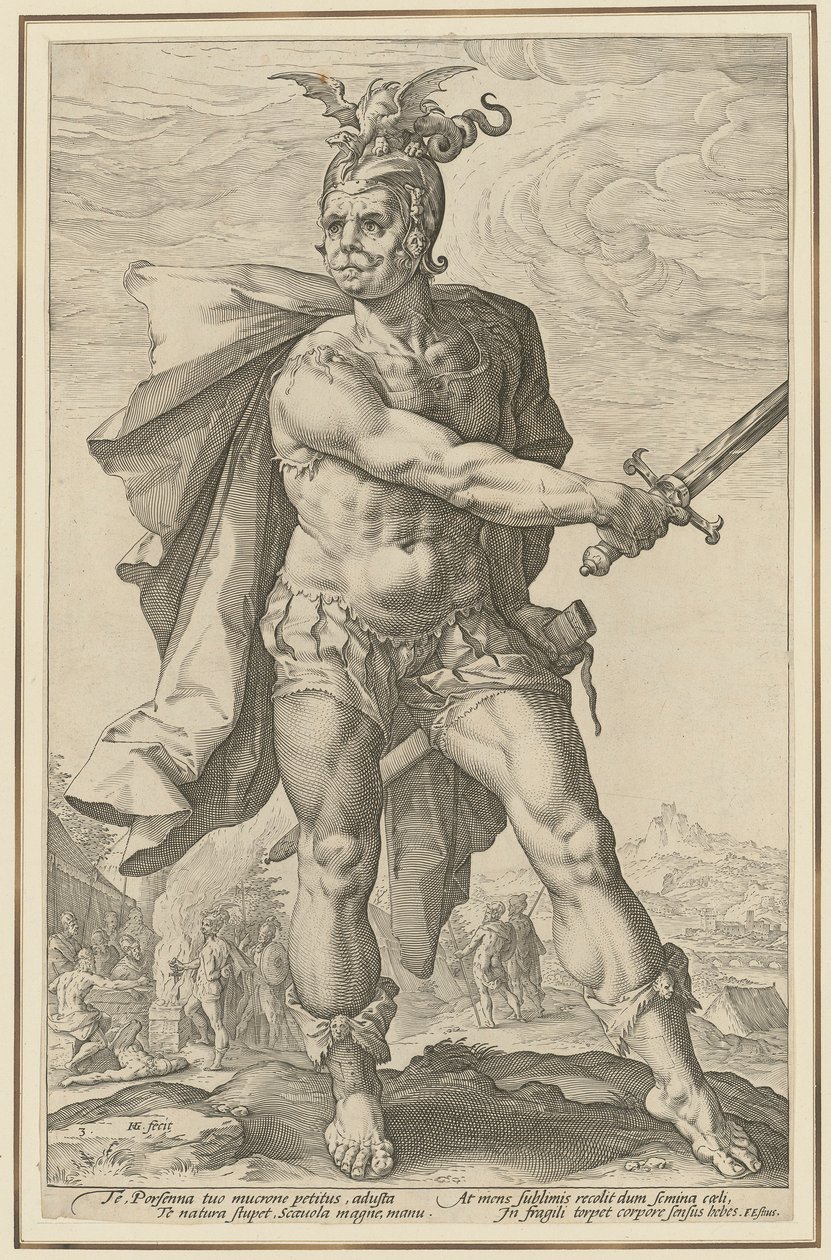 Mucius Scaevola, folha 3 da série «Heróis Romanos» de Hendrick Goltzius