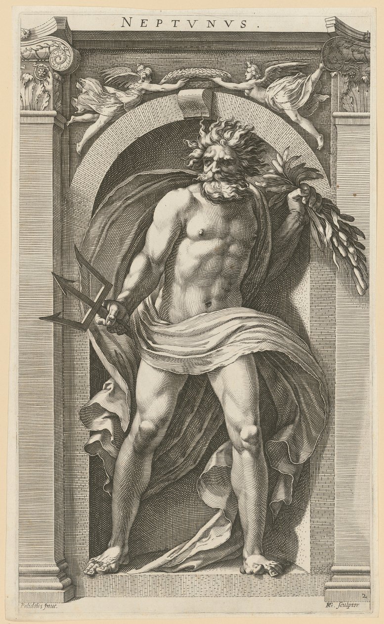 Netuno, folha 2 da série «Oito divindades antigas» de Hendrick Goltzius