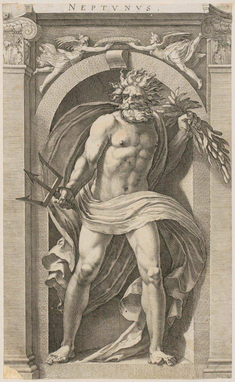 Netuno, folha 2 da série «Oito divindades antigas» de Hendrick Goltzius