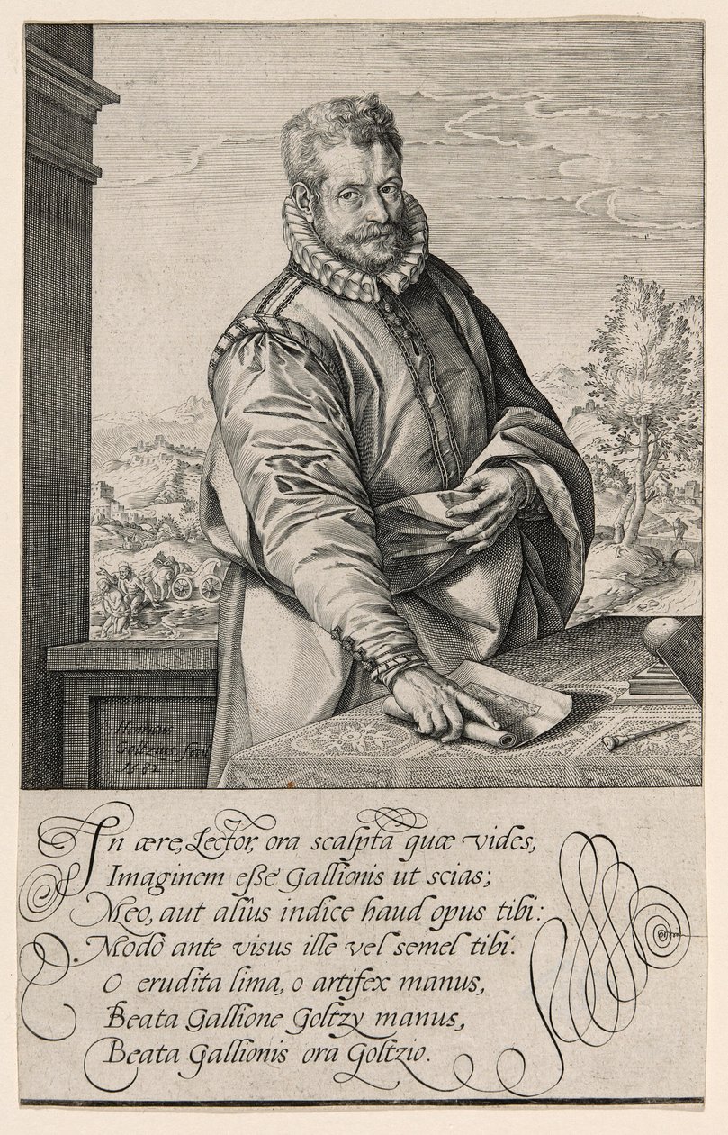 Philips Galle (1537-1612), aluno de Coornhert de Haarlem, gravador e editor em Antuérpia desde 1570; O batismo do eunuco em segundo plano à esquerda de Hendrick Goltzius