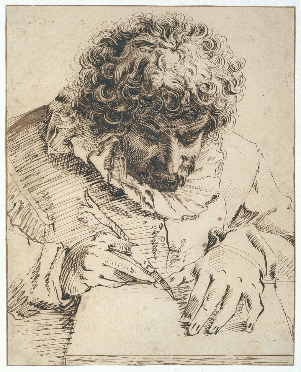 Retrato de Gillis van Breen, a desenhar ou a esculpir em madeira de Hendrick Goltzius
