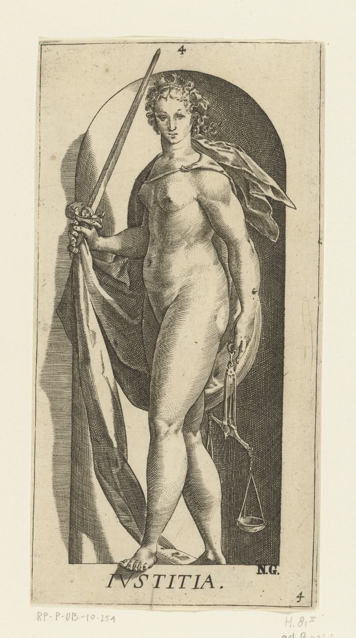 Justiça Iustitia (título no objeto) As Sete Virtudes (título da série) de Hendrick Goltzius