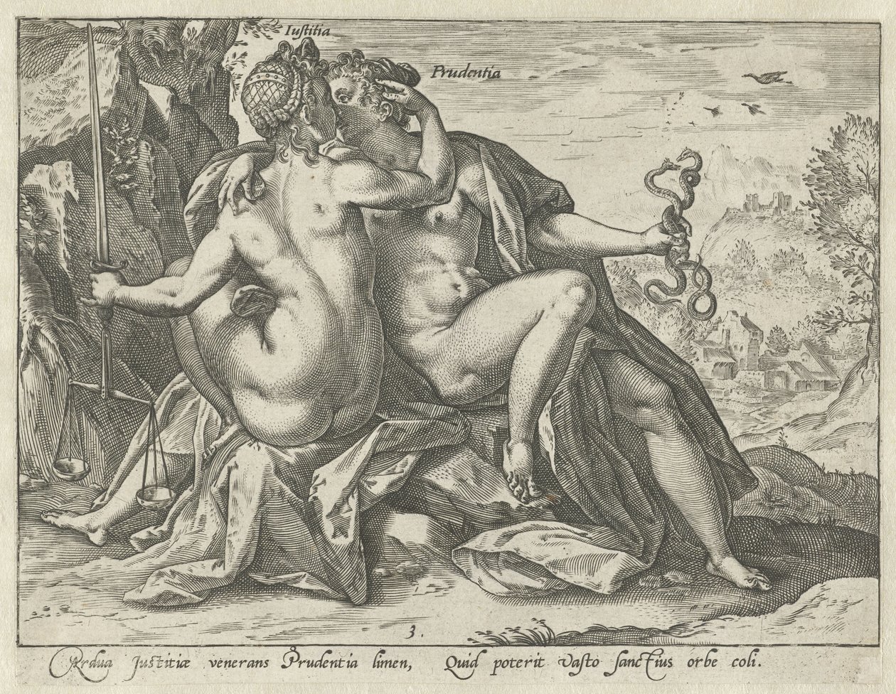 Justiça e Prudência (Justitia / Prudentia)
As virtudes unidas (título da série) de Hendrick Goltzius