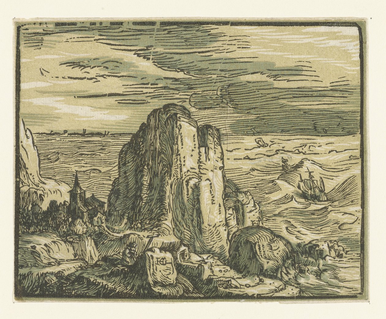 Rocha em uma costa Quatro pequenas paisagens (título da série) de Hendrick Goltzius