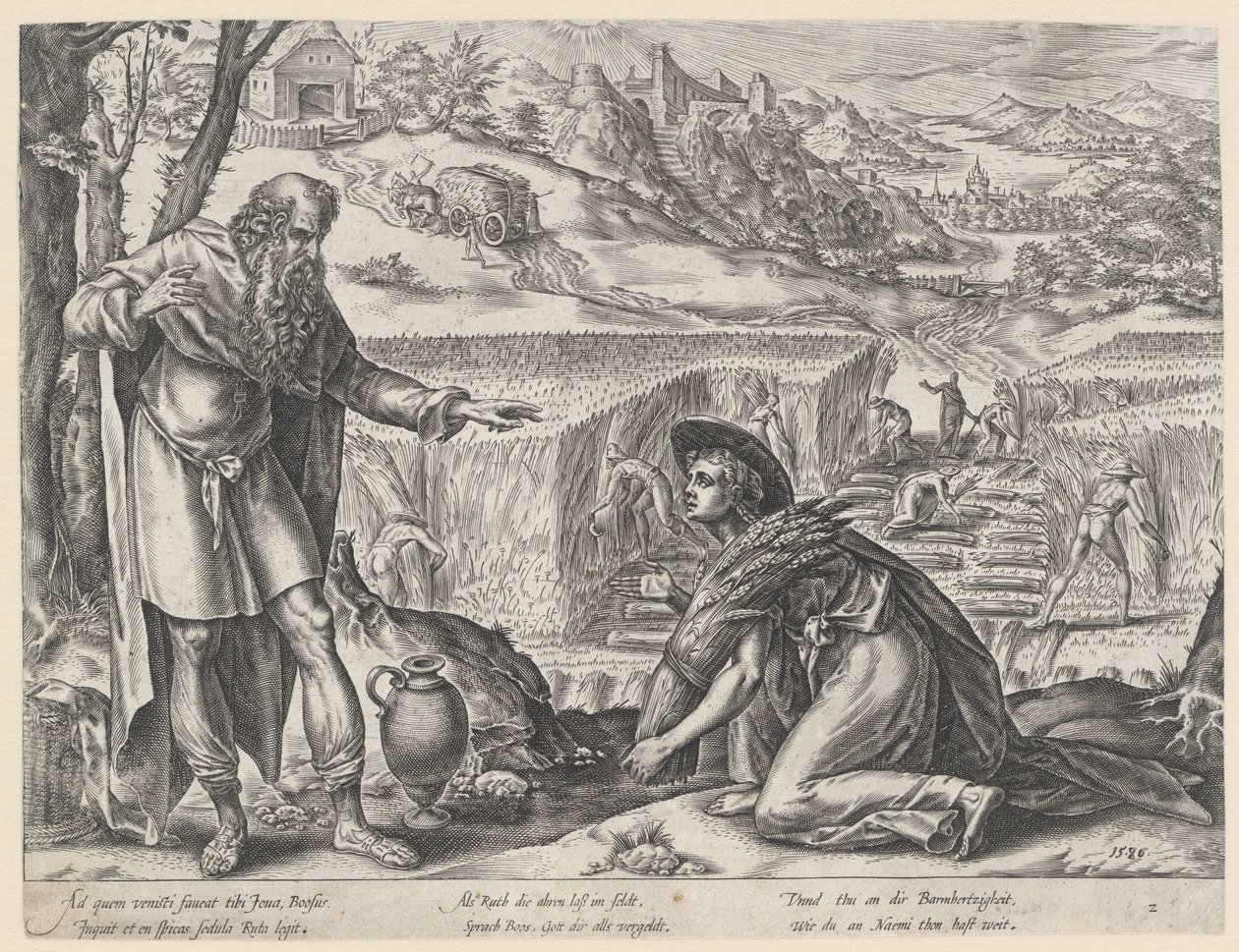 Rute colhe no campo de Boaz. A História de Ruth (título da série) de Hendrick Goltzius