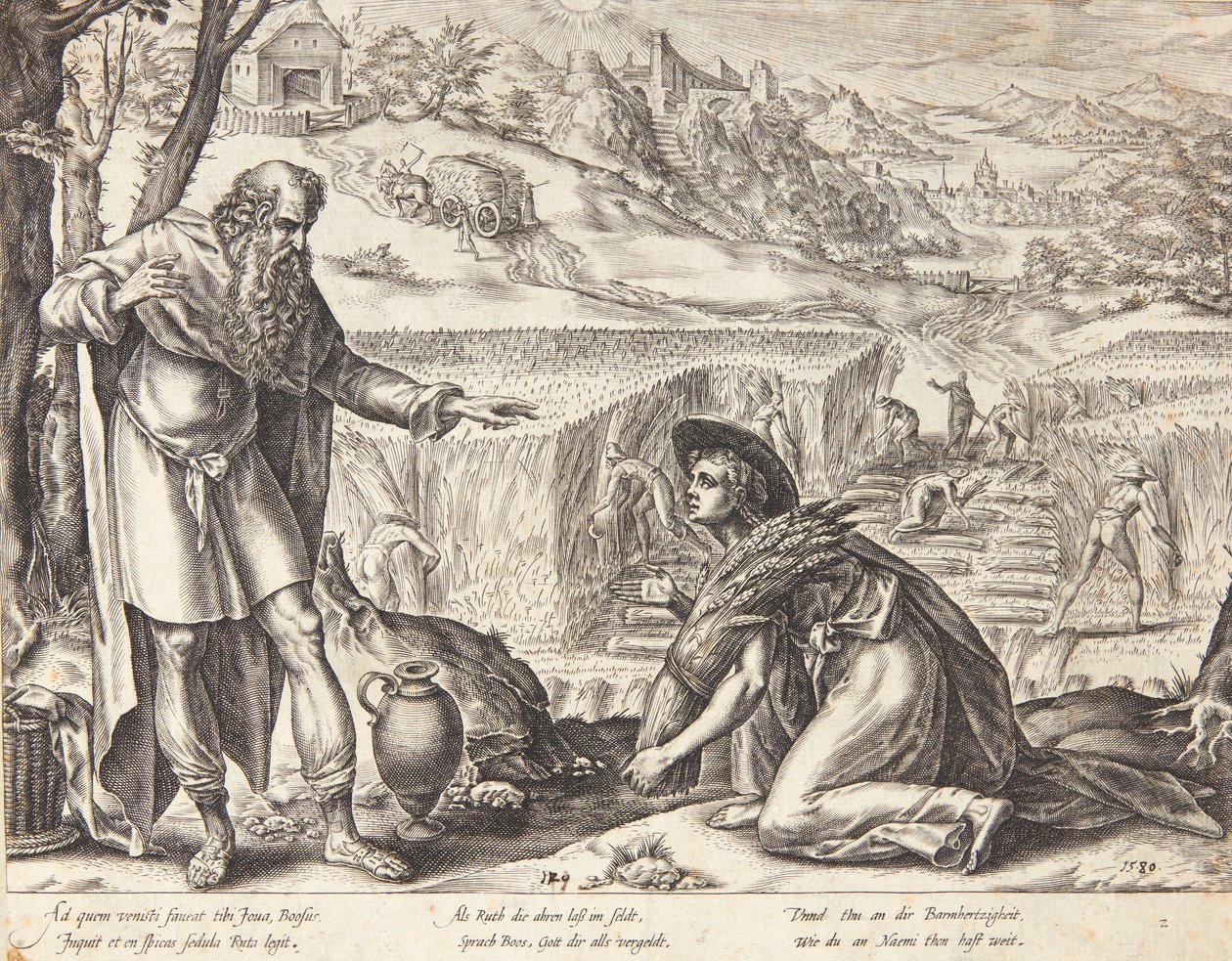 Rute recolhe espigas nos campos de Boaz de Hendrick Goltzius